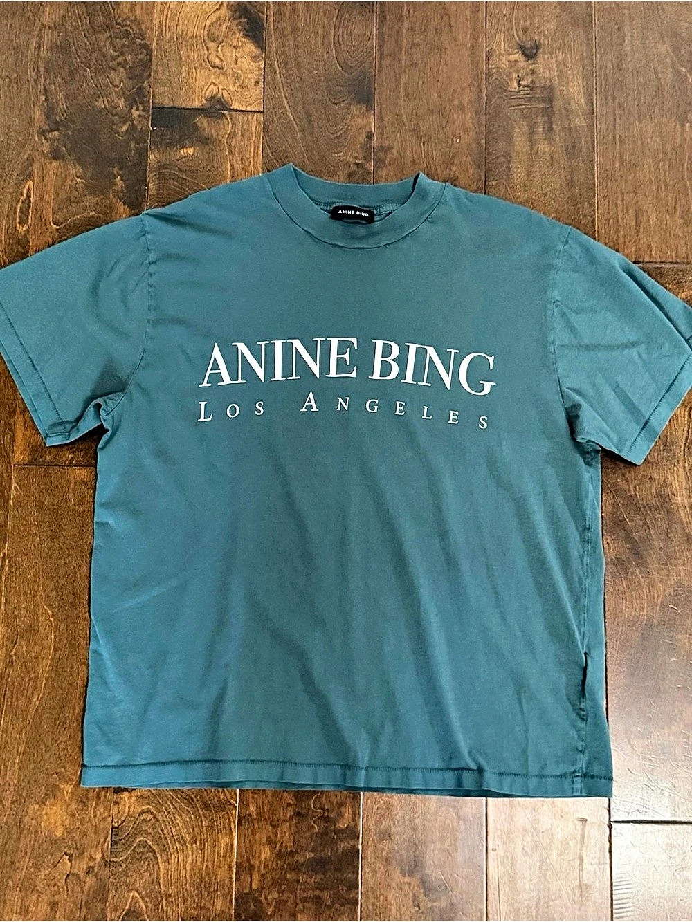 Anine Bing Ashton Los Angeles T-Shirt size Medium Teal Logo Graphic Tee